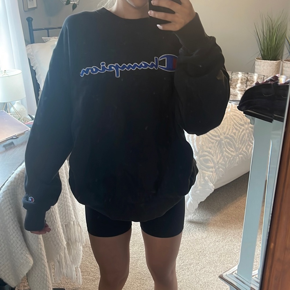 Black champion reverse weave crew neck